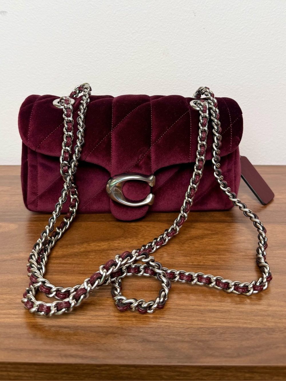 Coach Tabby 20 Quilted Velvet Merlot Burgundy Shoulder Crossbody Bag MSRP $395